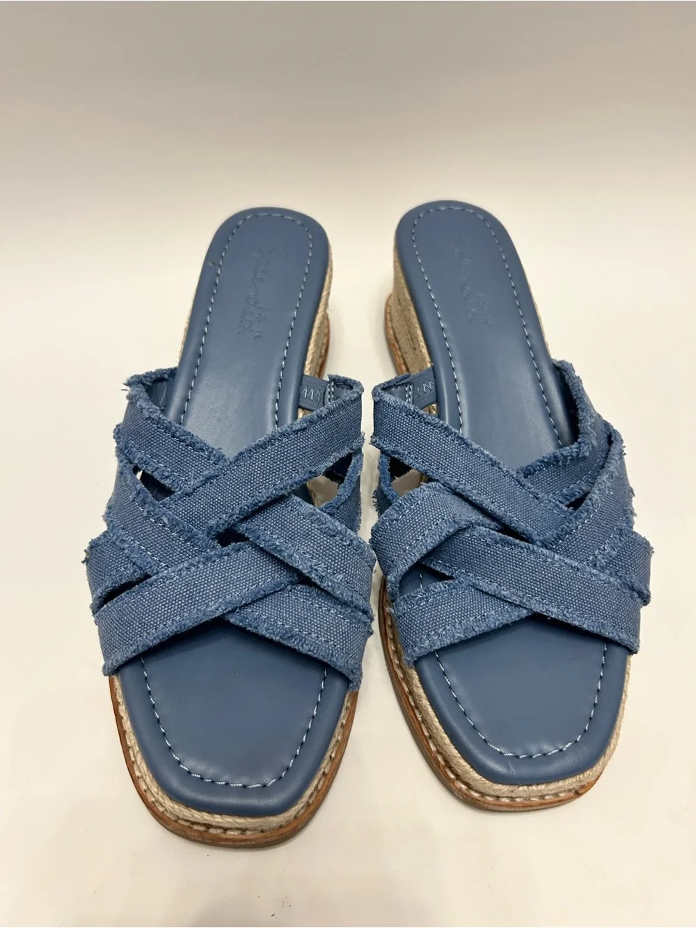 Splendid Denim Blue Crisscross Espadrille Wedge Slides